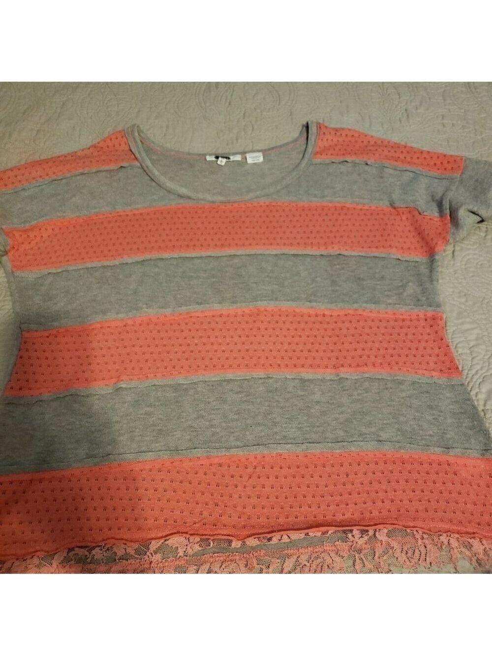 MISS Me Mixed Media Knit Stripe Pullover - Coral